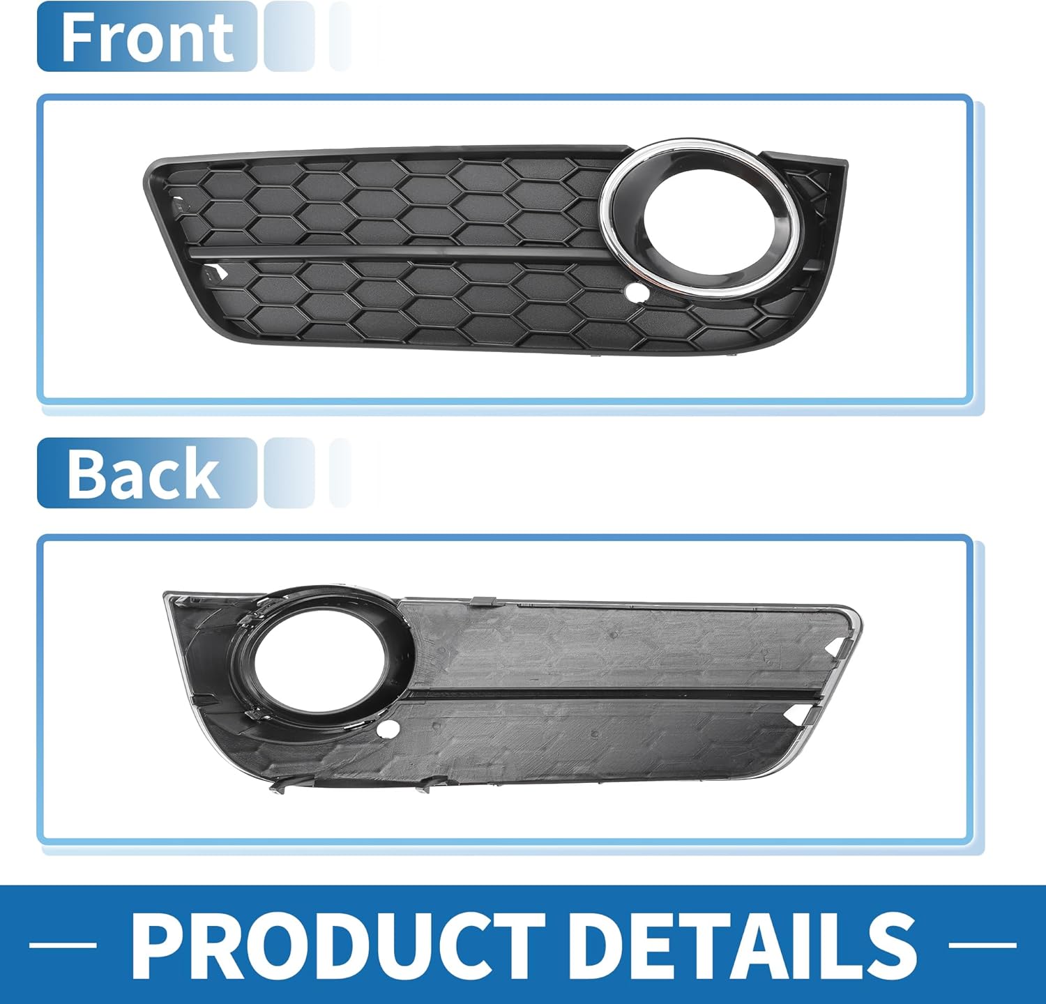 Fog Light Grill No.8T0807681 19.37"x5.71" Front Lower Bumper Fog Light Cover Inserts for Audi A5 2008-2012 ABS Black Silver Tone