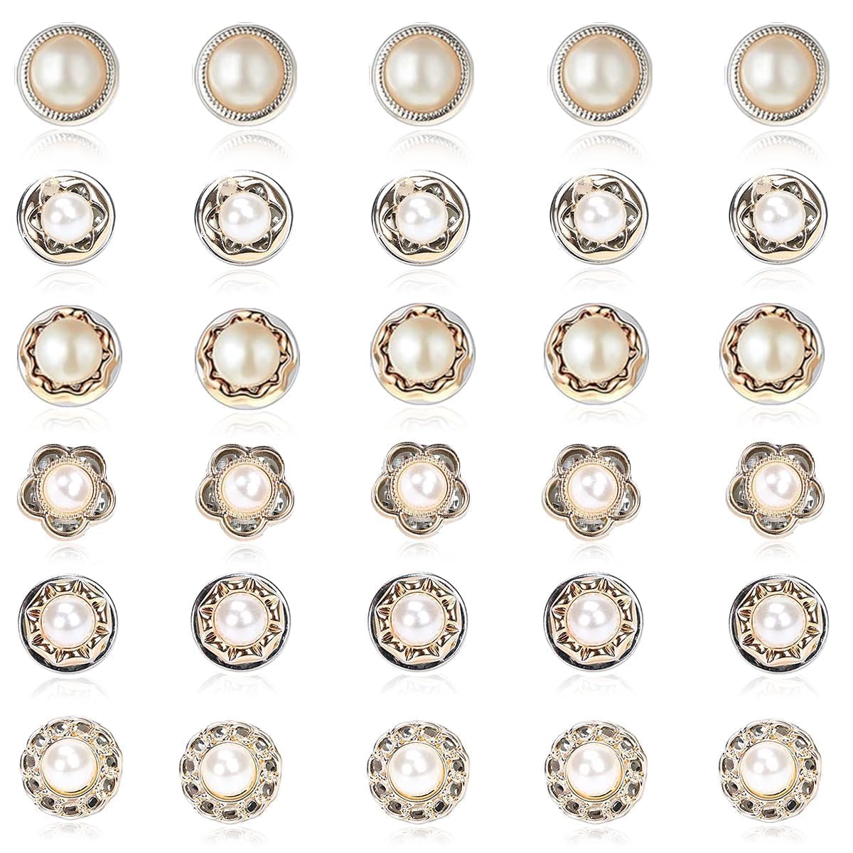 30 Pcs Pearl Safety Brooch Button Pins – Removable, No-Sew Shirt & Cardigan Button Covers – Ideal for Sarees, Dresses, Hats & Quick Styling Fixes (Mini Decorative Pins)-image-33