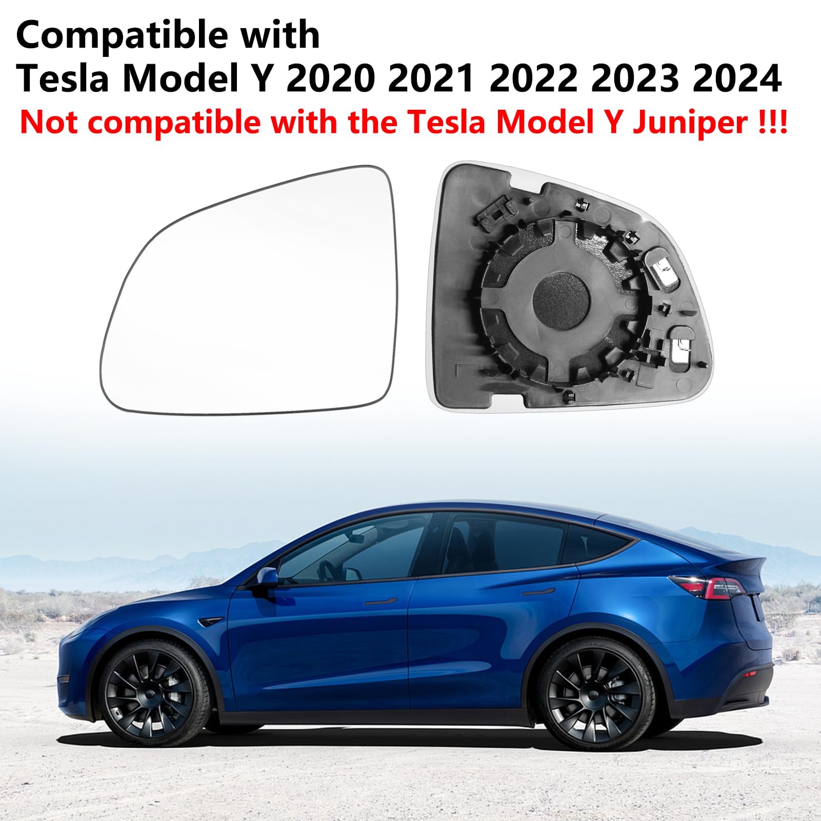 TTCR-II 1PC Calentado Retrovisor Espejo Compatible con Espejo Cristal Tesla Model Y 2020 2021 2022 2023 2024 Retrovisor Exterior, Cristal Calefactado de Repuesto para Model Y Accesorio-Izquierdo