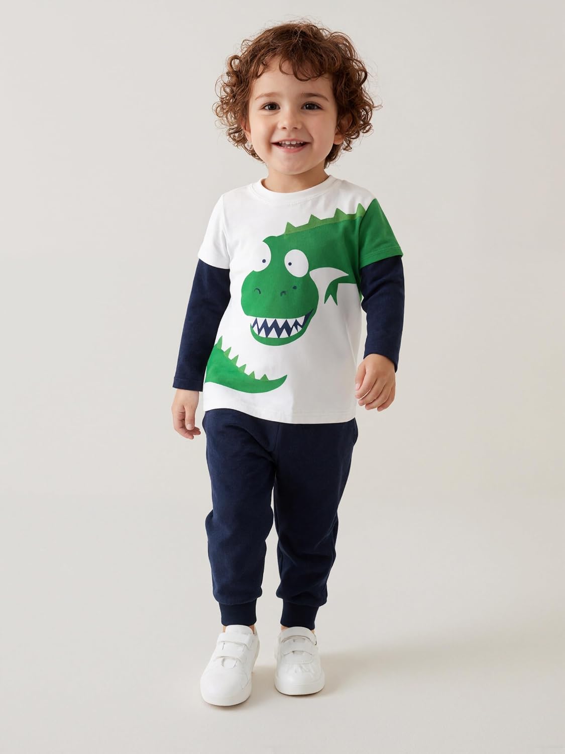 Toddler Boys Long Sleeve Shirts Cotton T-Rex Dinosaur T-Shirts Multipacks