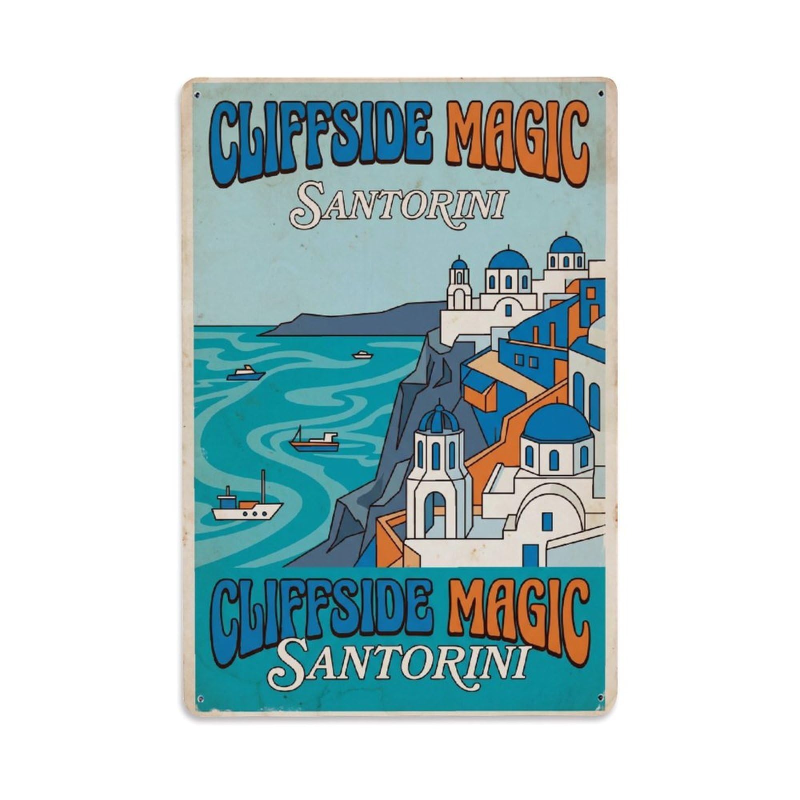 Gead 8X12inch Style Vintage Travel Santorini Cliffside Magic Metal Tin Sign