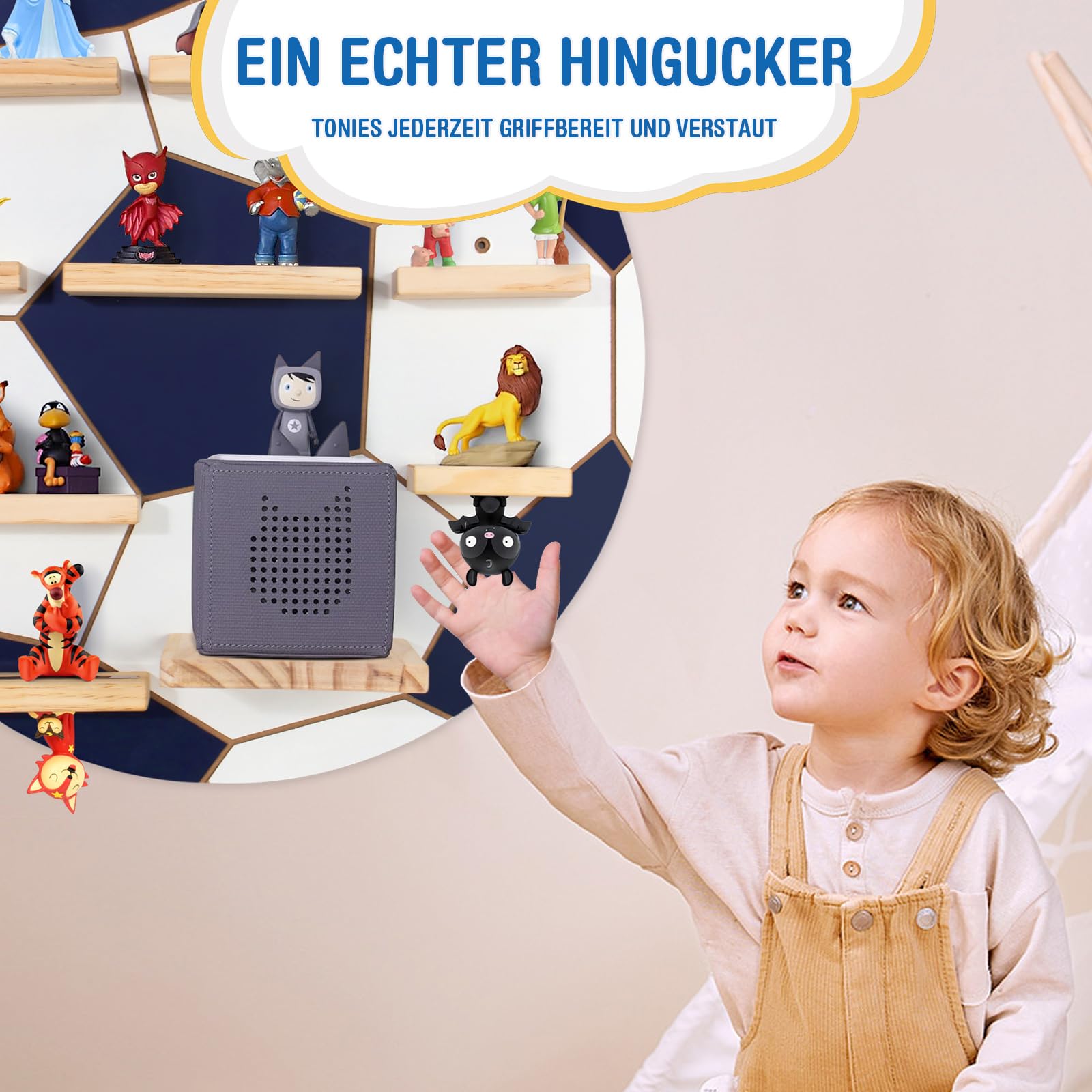 Todeco Tonie-Regal für Toniebox Hörfiguren, Magnetische Aufbewahrung für 20-25 Tonie, Wandregal Kinderregal für Mädchen & Jungen, Fußball