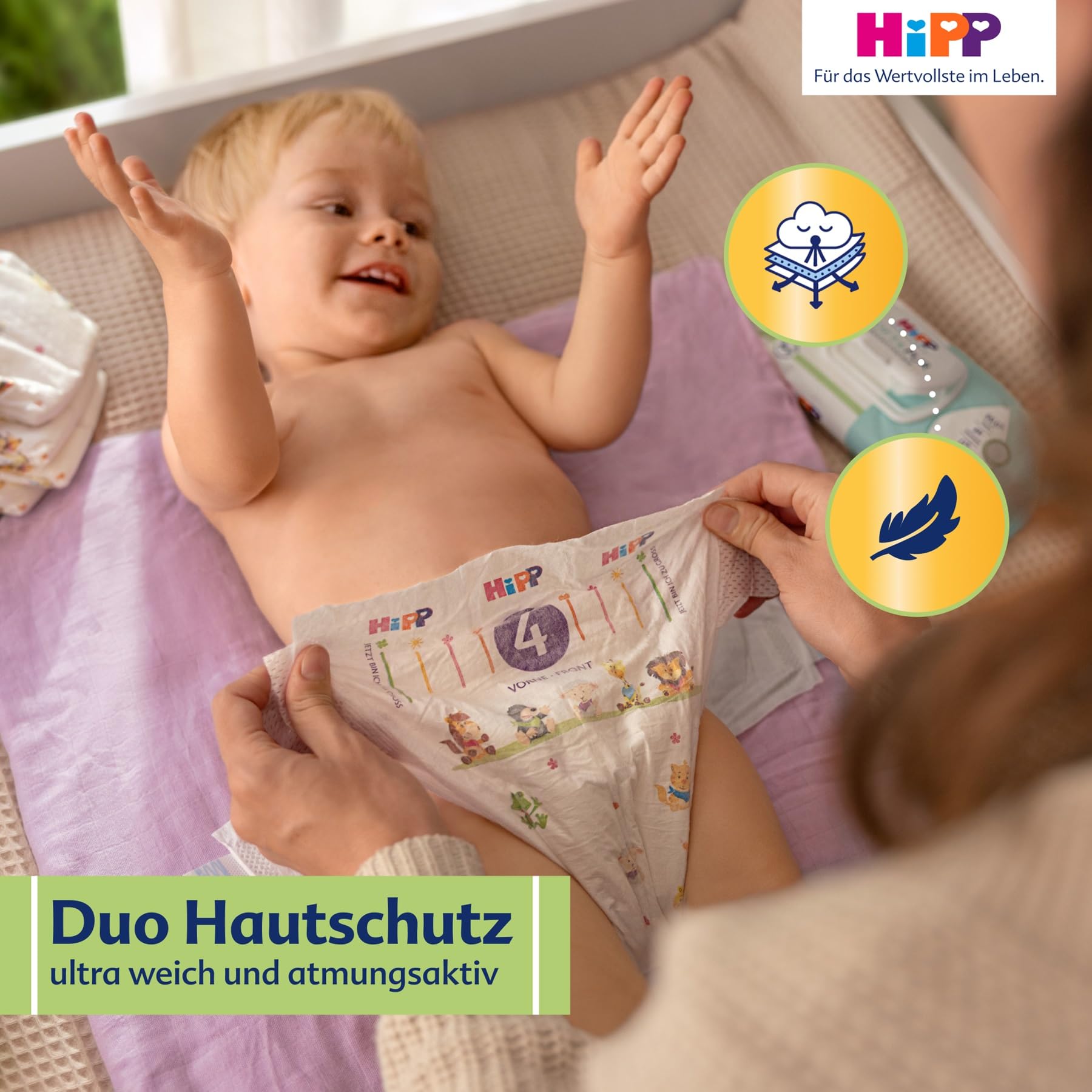 HiPP Bardzo miękkie pieluchy premium rozmiar 5 (Junior, 11-16 kg), 88 sztuk (2 opakowania po 44), z potrójną ochroną przed wyciekiem i podwójną ochroną skóry