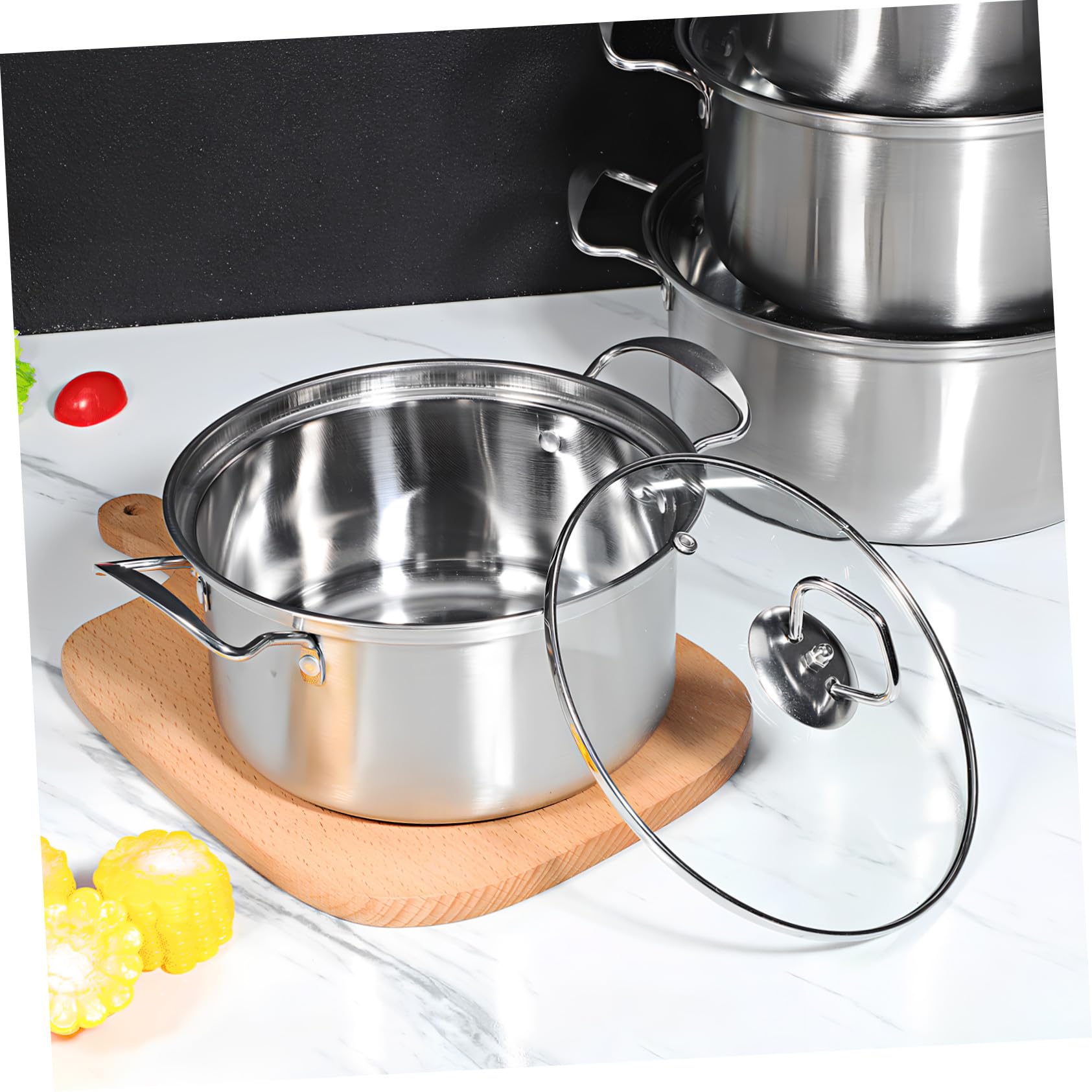 Gatuida Set 10 Pezzi Pentole in Acciaio Inox con Doppio Manico e Coperchio in Vetro, Pentole per Zuppa, Stufato e Porridge, Compatibili Piani Cottura a Induzione, per Cucina Domestica