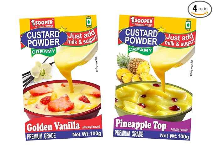 SOOPER Custard Powder 2 Vanilla 2 Pineapple Combo 100g x 4 Packs Custard Powder