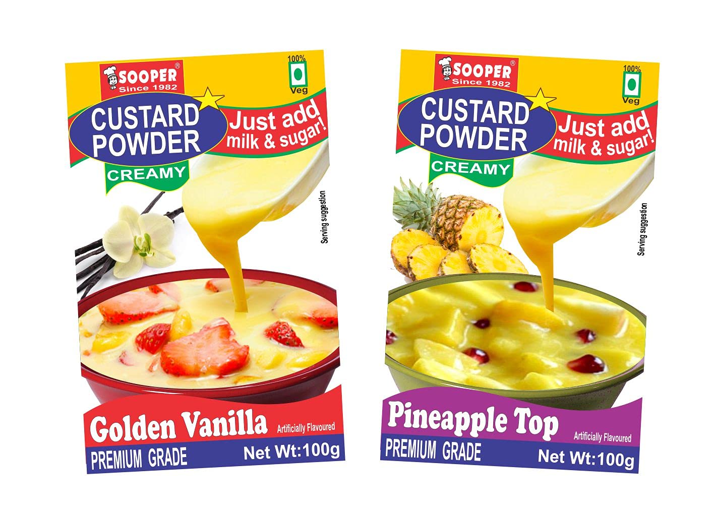 SOOPER CUSTARD POWDER 2 VANILLA 2 PINEAPPLE COMBO 100g x 4 PACKS Custard Powder