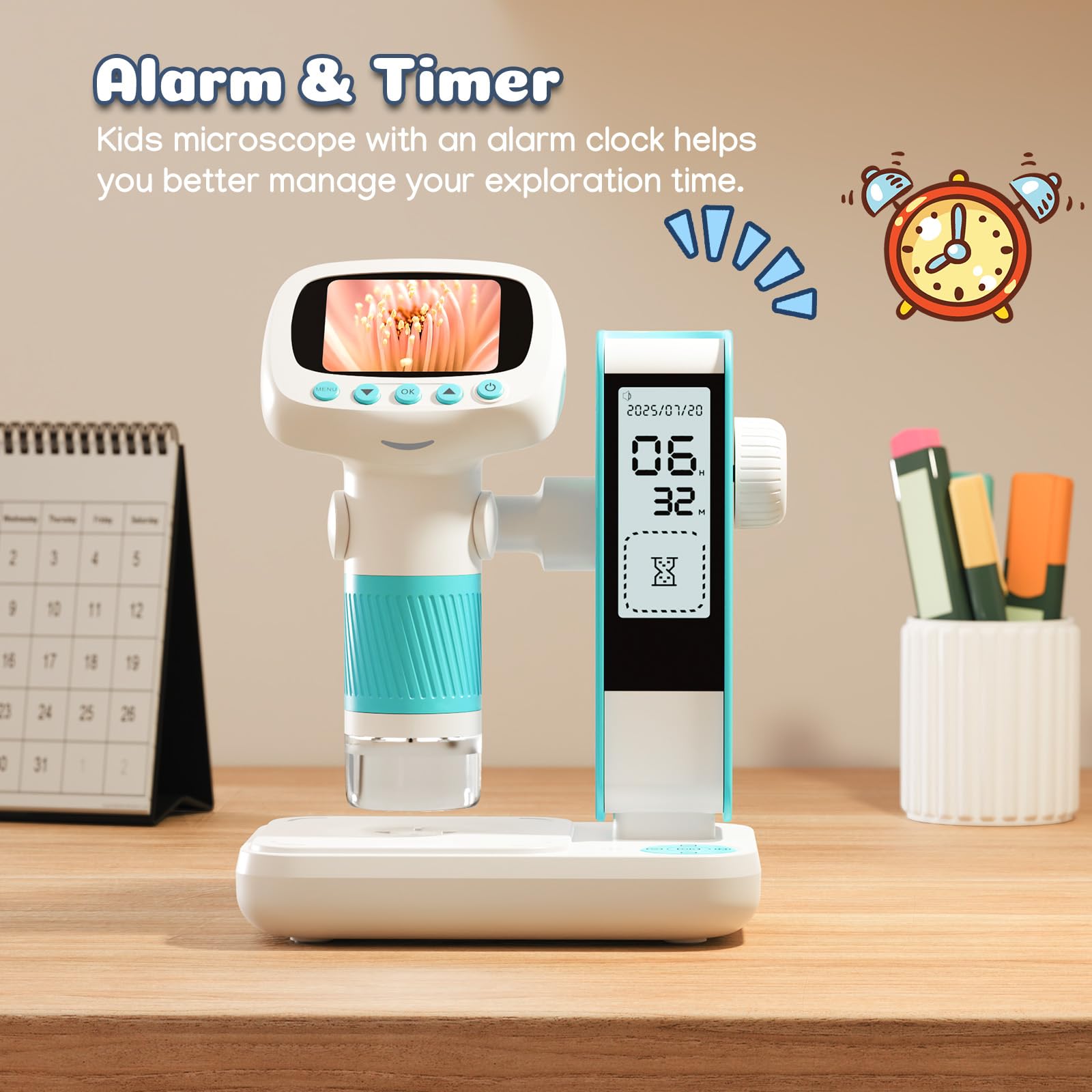 Leipan Microscopio digitale per bambini 2 in 1 con supporto per timer, ingrandimento 1000x, palmare/desktop, schermo IPS da 2", connessione USB PC, 12 vetrine, 8 LED, microscopio educativo da