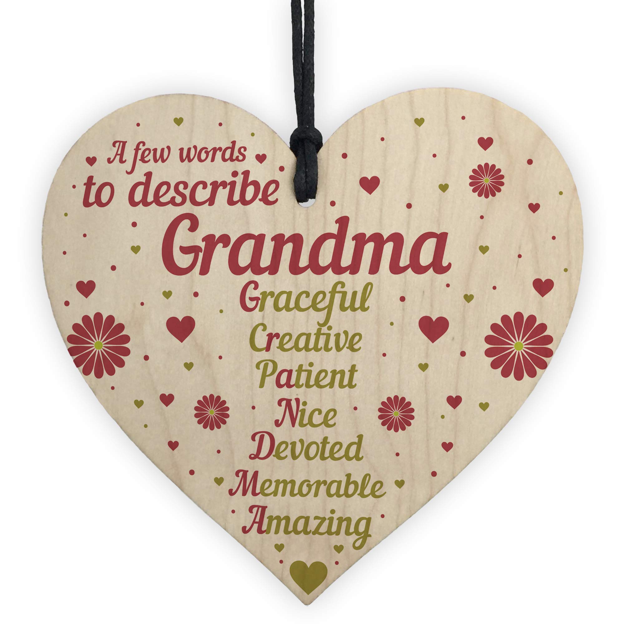 Red Ocean Words To Describe Grandma Wooden Hanging Heart Birthday Gifts For Grandma Gifts From Grandchildren