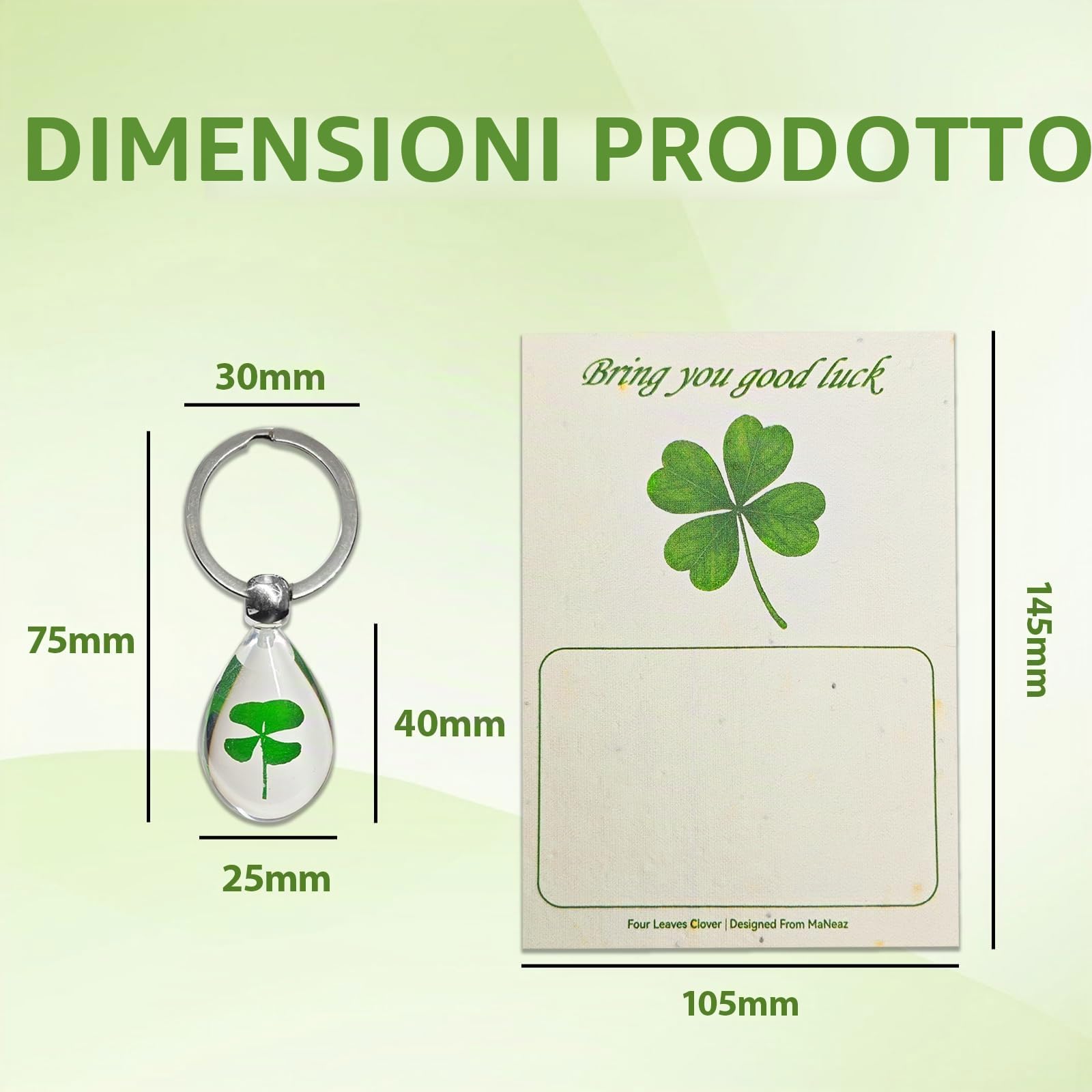 portafortuna Regalo di addio per i colleghi Regalo fortunato con vero portachiavi a quadrifoglio regali per colleghi Carte incluse Imballaggio in sacchetto di garza