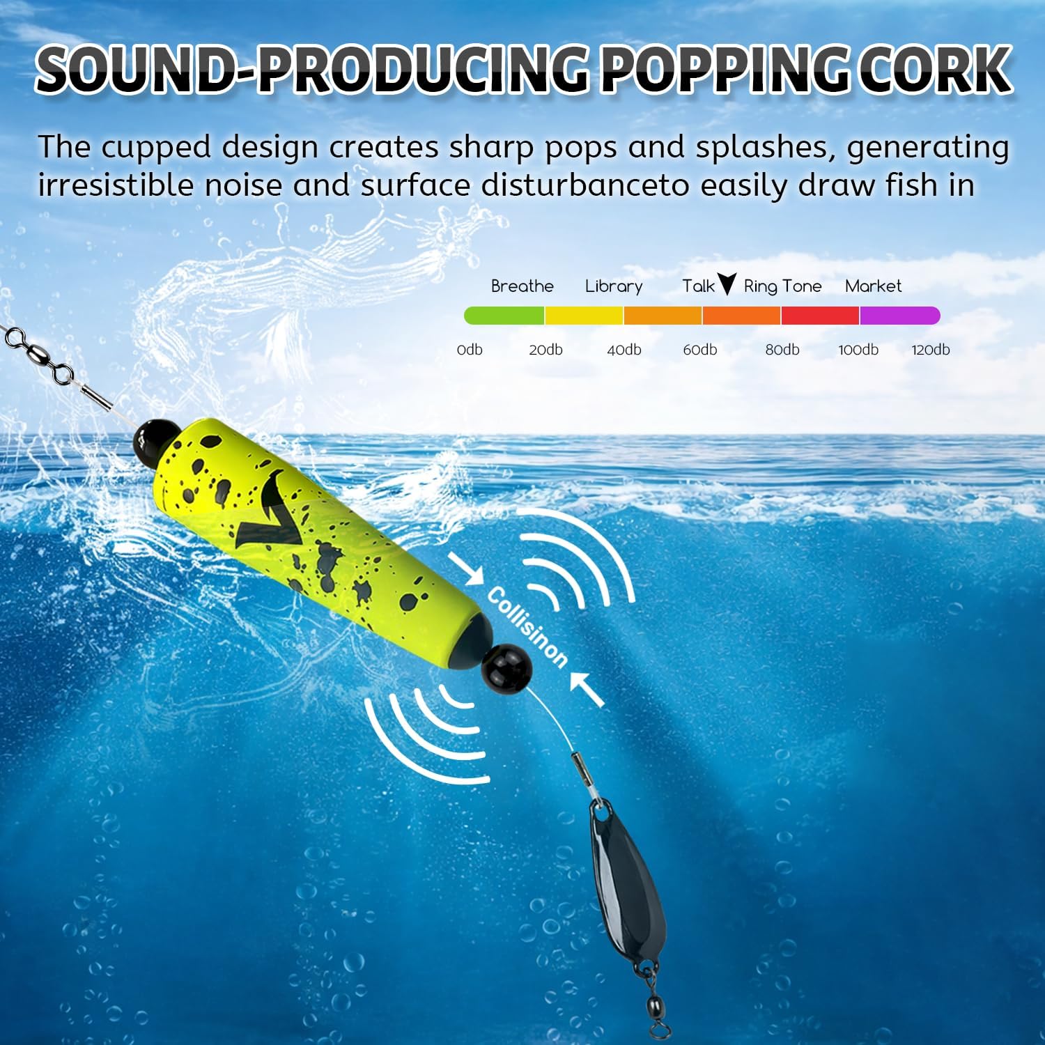 4 Pack Pre-Rigged Popping Corks for Fishing, Nylon Line Saltwater Fishing Cork Float with Rattling Beads, Weighted Popping Cork Rig for Redfish Trout Snook