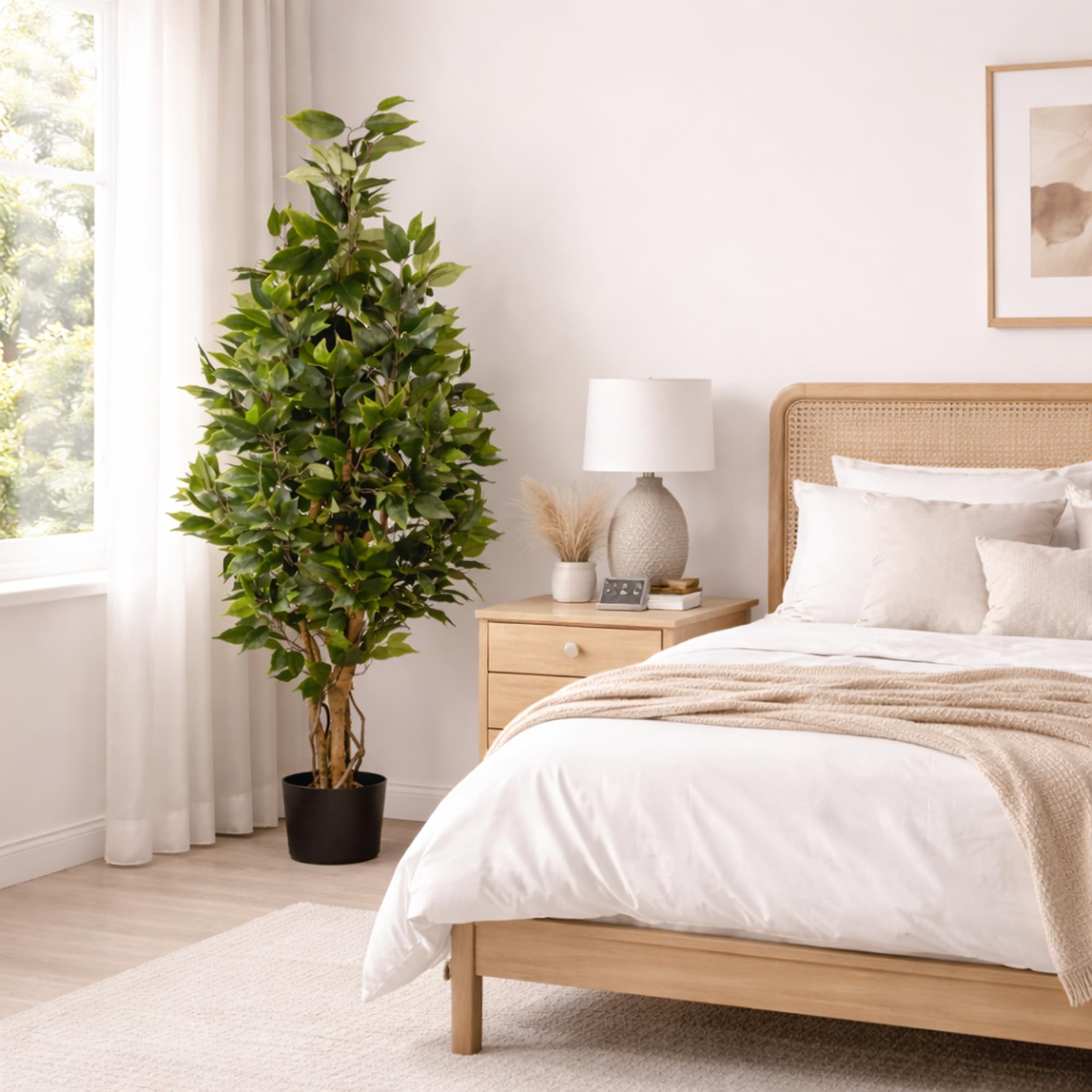 Ficus Nitida 180cm Grün LA Kunstbaum, Dekobaum Kunstpflanzen künstlicher Baum Pflanzen Kunstficus, Home Deko künstliche Pflanze, Deco Dekoration für Wohnzimmer Büro Badezimmer Schlafzimmer