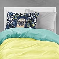 Vista 2 de Caroline's Treasures BB5113PILLOWCASE - Funda de almohada decorativa de tela de pug cervatillo con flores azules, ligera, súper suave, fácil