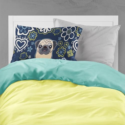 Miniatura 2 de Caroline's Treasures BB5113PILLOWCASE - Funda de almohada decorativa de tela de pug cervatillo con flores azules, ligera, súper suave, fácil de