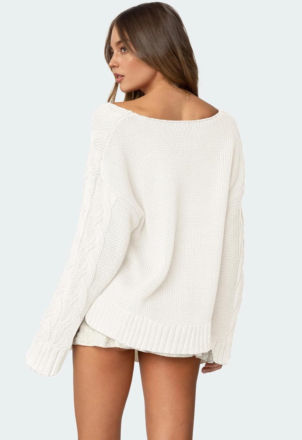 IWD Women's Oversized Sweaters Cable Knit V Neck Long Sleeve Pullover Sweater 2026 - Image 4