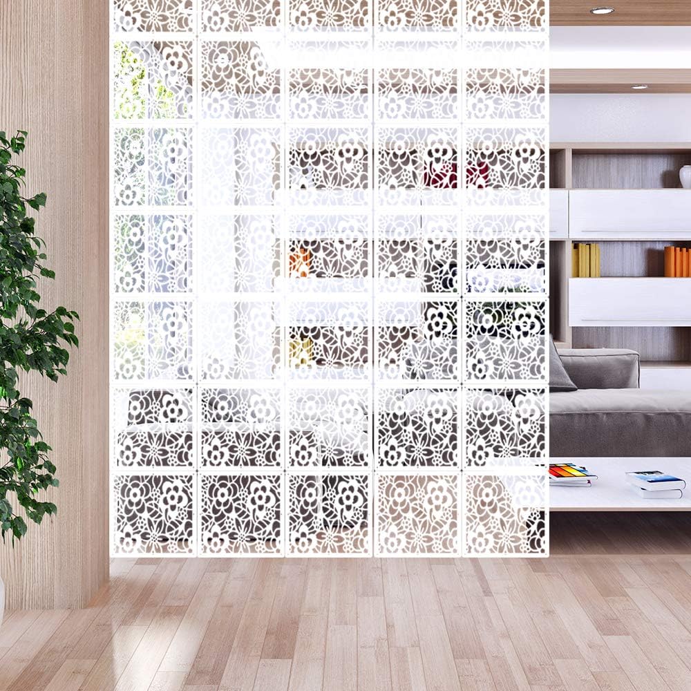 Yizunnu Hanging Room Divider,White DIY Panel Screens Partition,12 Pieces Wood-Plastic Panel Screen,Wall Dividers Room Decoration for Home Bedroom Office Shop Decor, 11.4" x 11.9"