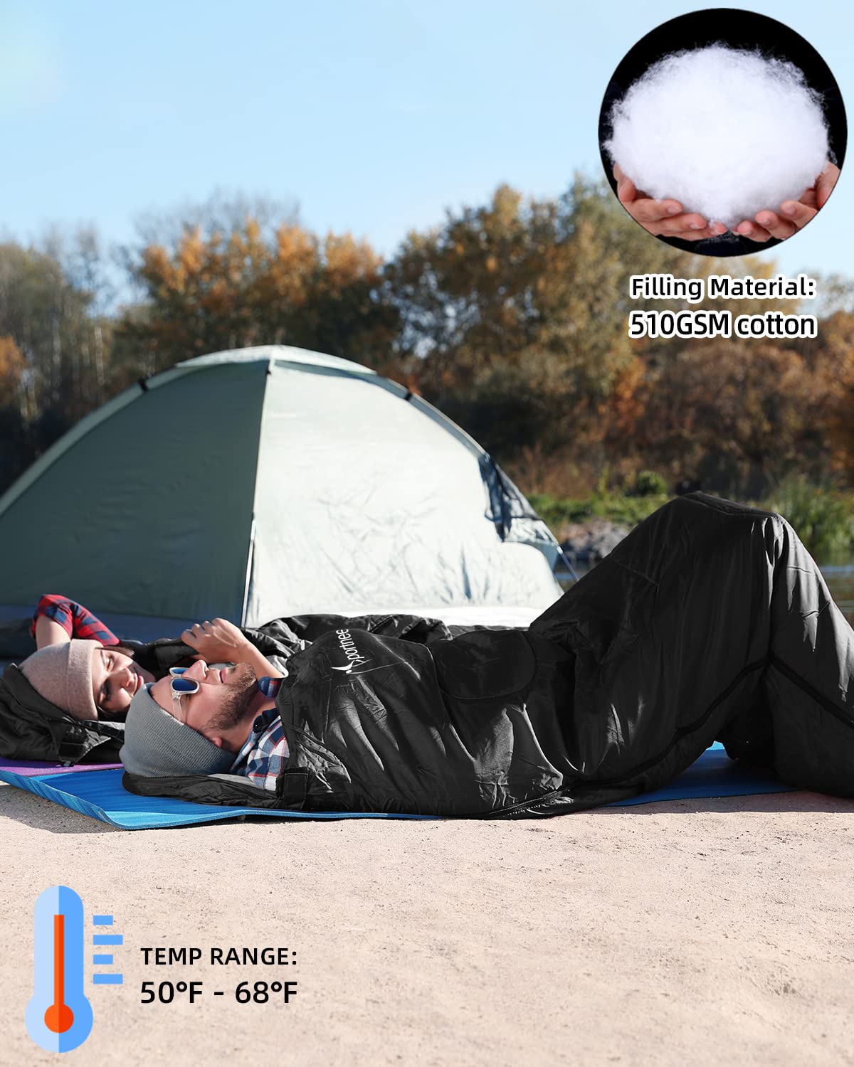 Camping Sleeping Bag for Adults Sportneer 3 Season Warm Weather