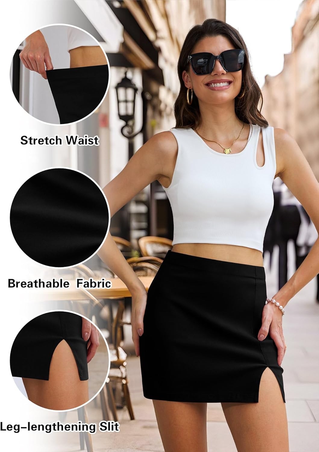Black Mini Skirt High Waisted Y2K Bodycon Slit Stretchy Short Sexy Skirts for Women - Image 4