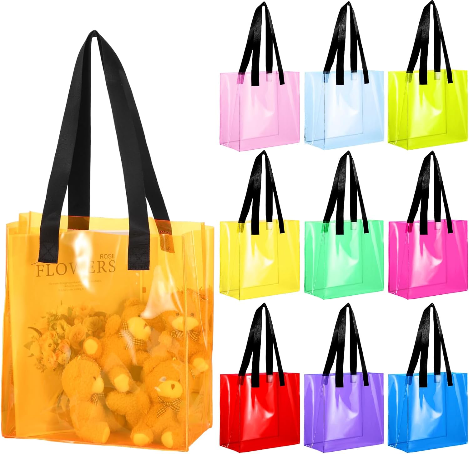Sweetude 10 Pcs Clear Tote Bag Stadium Approved 12x12x6 Inches Transparent Plastic