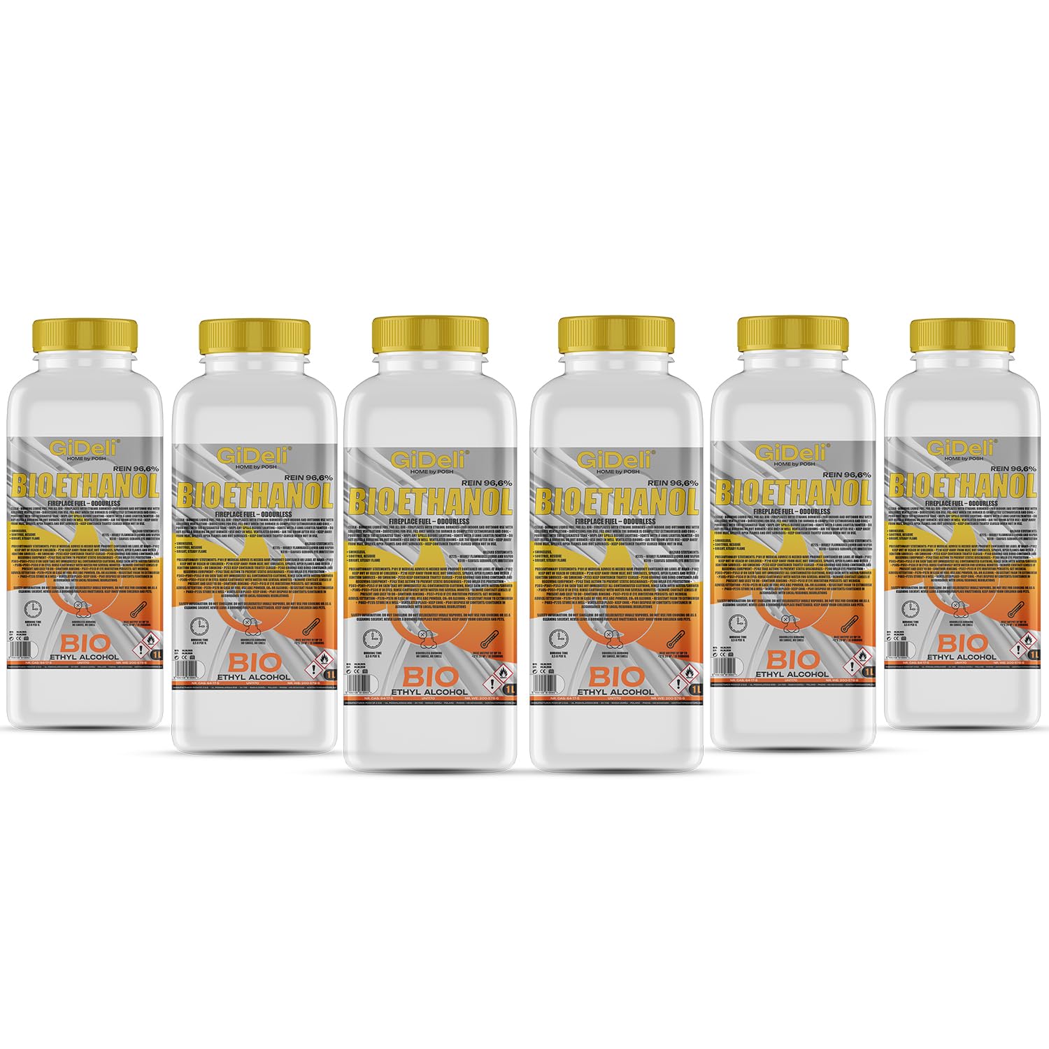 GiDeli bioetanol 6 l, etanol 96,6% ekologiczny alkohol, bezzapachowy, czysty, do kominków wewnątrz i na zewnątrz