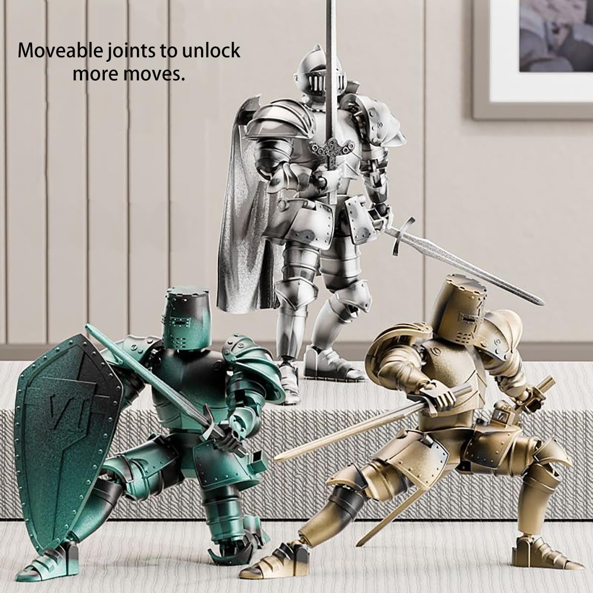 Mittelalterliche Ritter-Actionfigur, bewegliche Attrappe T13 bewegliche Roboterfigur, Fantasy-Krieger-Display-Modell (Montage erforderlich) (Gelb)