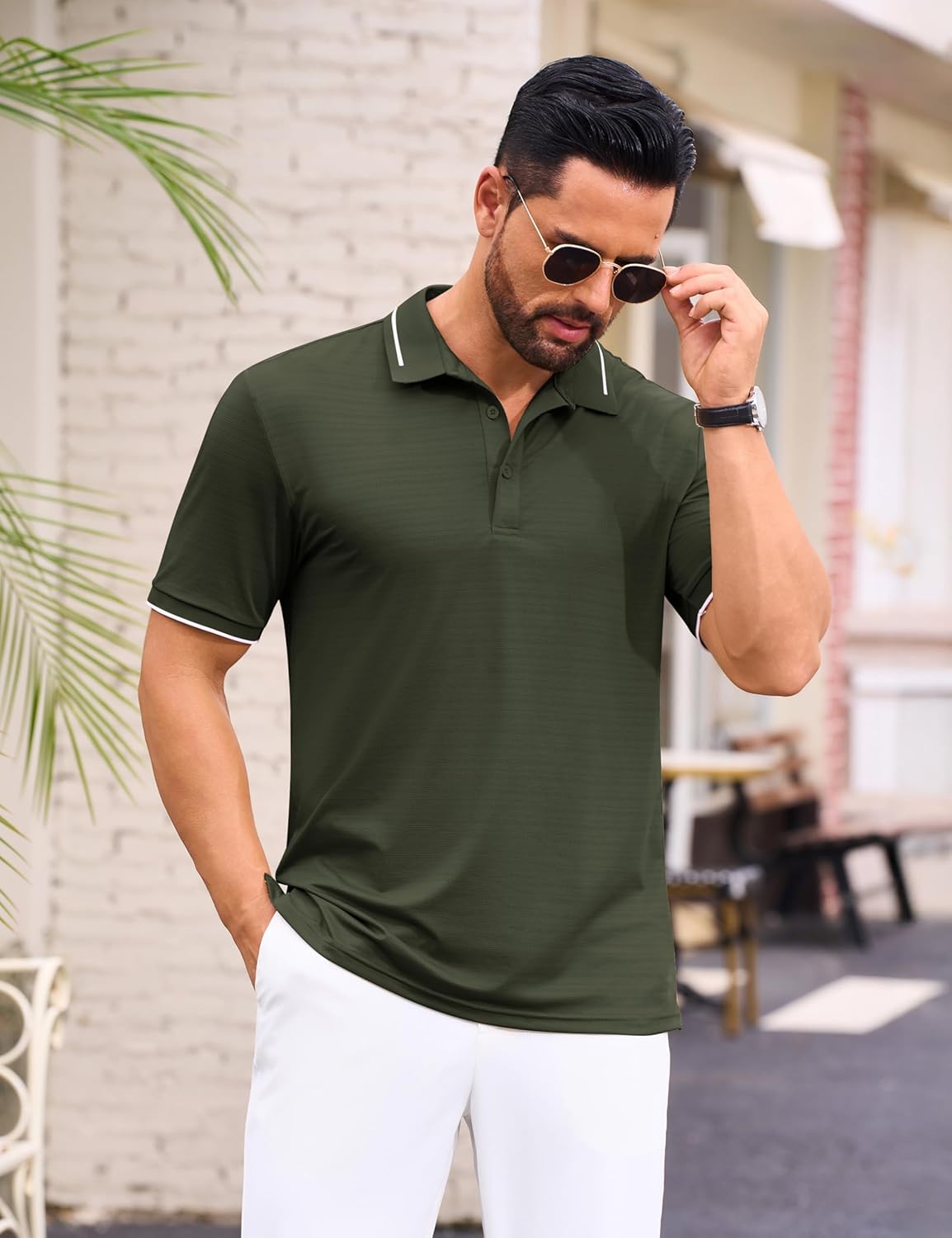 Cotrasen Mens Polo Shirts Jacquard Golf Shirt Short Sleeve Casual Athletic Contrast Collar T-Shirts - Image 3