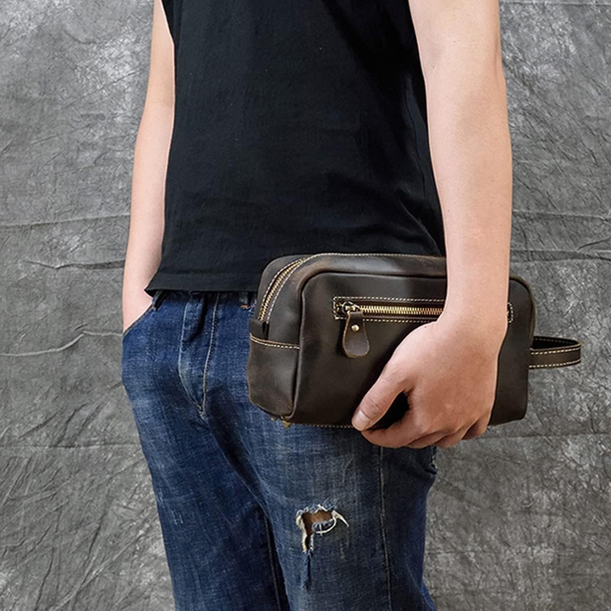 Genuine Leather Toiletry Bag for Men Travel Shaving Dopp Kit-Large Cosmetic Bags Toiletries Bathroom Organizer