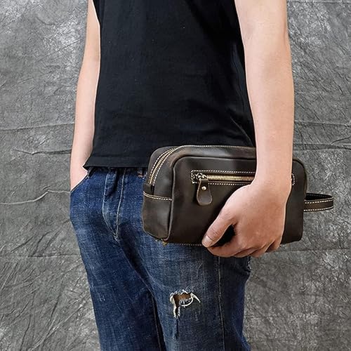 Miniatura 6 de RC ROCKCOW Neceser de cuero personalizado para hombre, kit de afeitado de viaje, bolsa de cosméticos grande, organizador de baño, marrón oscuro