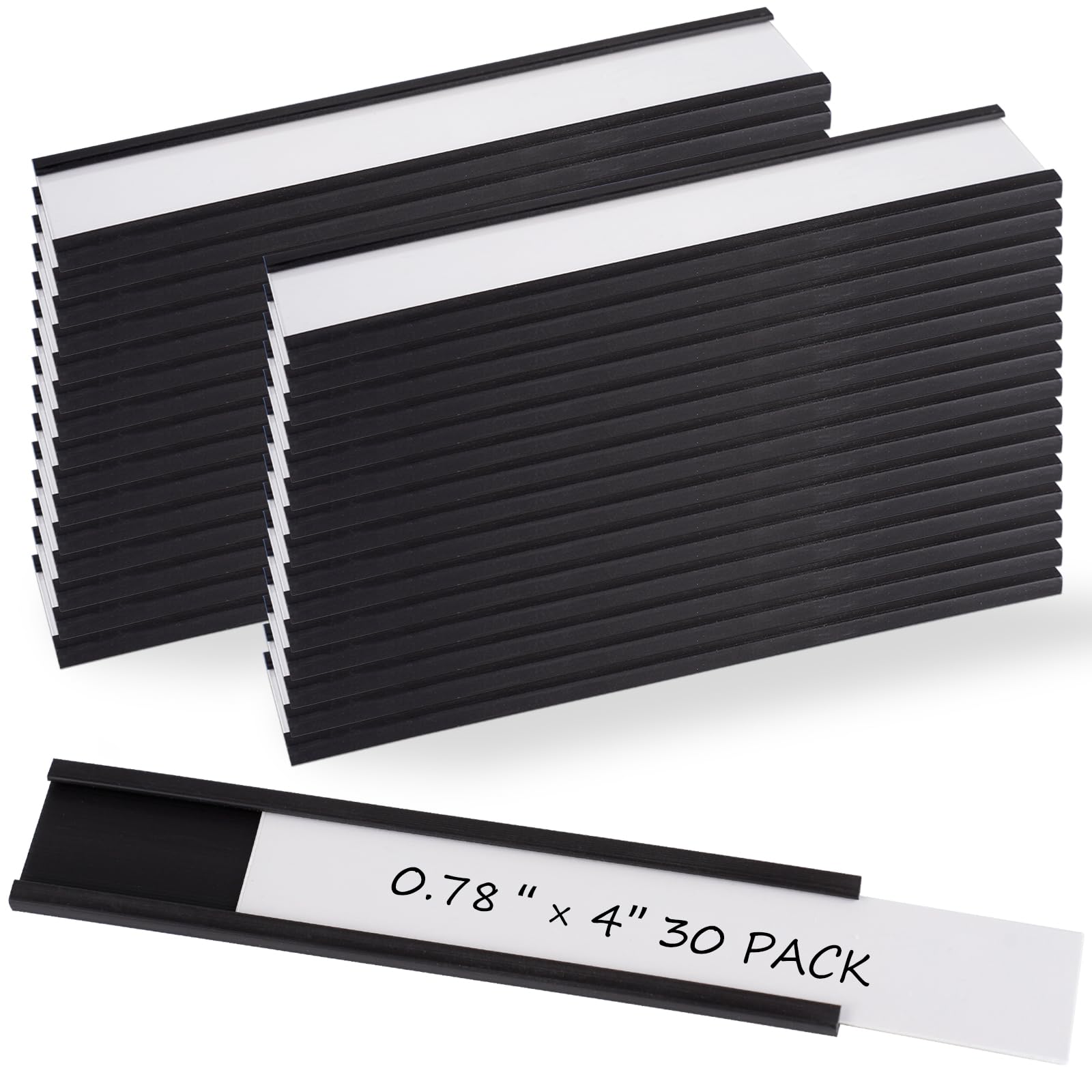Realth Magnetische Etikettenhalter | 30 Stück C-Kanal Magnet -Etiketten | 19MM X 101.6MM | Beschreibbar Schmutzfrei Abnehmbar für Whiteboard Metall Hängeschränke und Schubladen (MLH07430)