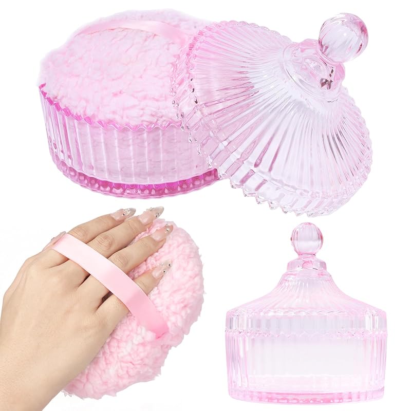 Pote para pó corporal EJIUJIUO com esponja extragrande, rosa
