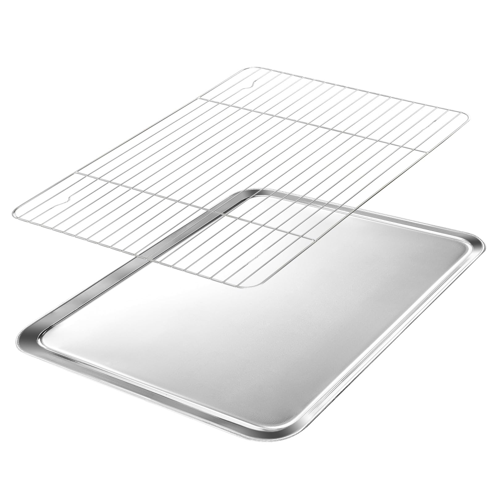 VINATO Bandeja Horno con Rejilla Acero Inoxidable - Set Bandeja Horno Universal 31x24 cm & Rejilla Enfriamiento, Bandejas Horno Inox, Fuente Para Horno, Lavavajillas