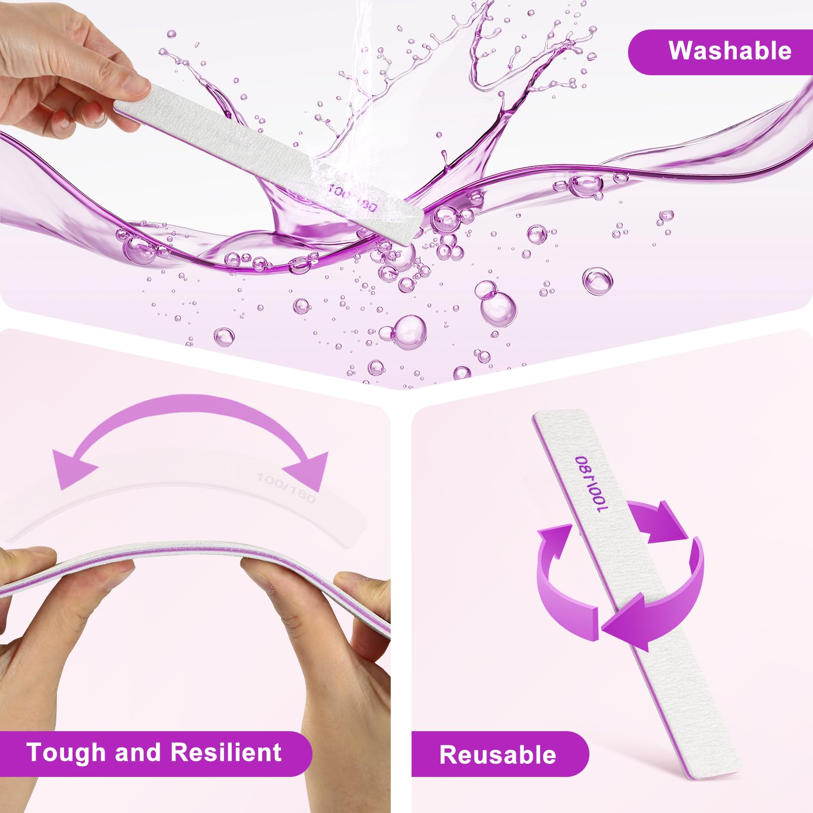 Paquete de 30 limas de uñas, grano 100/180, herramientas de manicura de doble cara, lima de uñas de tablero de esmeril para uñas naturales y uñas acrílicas, kit profesional de lima de uñas