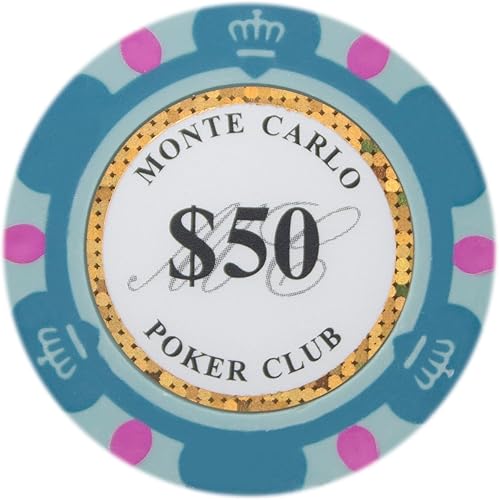 Vista 10 de Brybelly Monte Carlo Premium Poker Chips (50-Pack) Heavyweight 14-Gram Clay Composite Morado ($500 Purple),blanco ($1 White),$1,000 Amarillo,$10