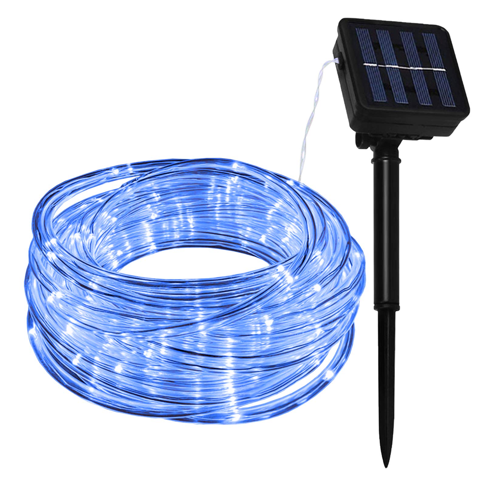 Lamker 10M 100 LED Manguera Guirnaldas Luces Solar Exterior 8 Modos Azul Iluminación IP65 Impermeable Cadena de Luz para Jardín Balcón Terraza Navidad Fiestas Luces de Hadas Guirnalda Decorativa