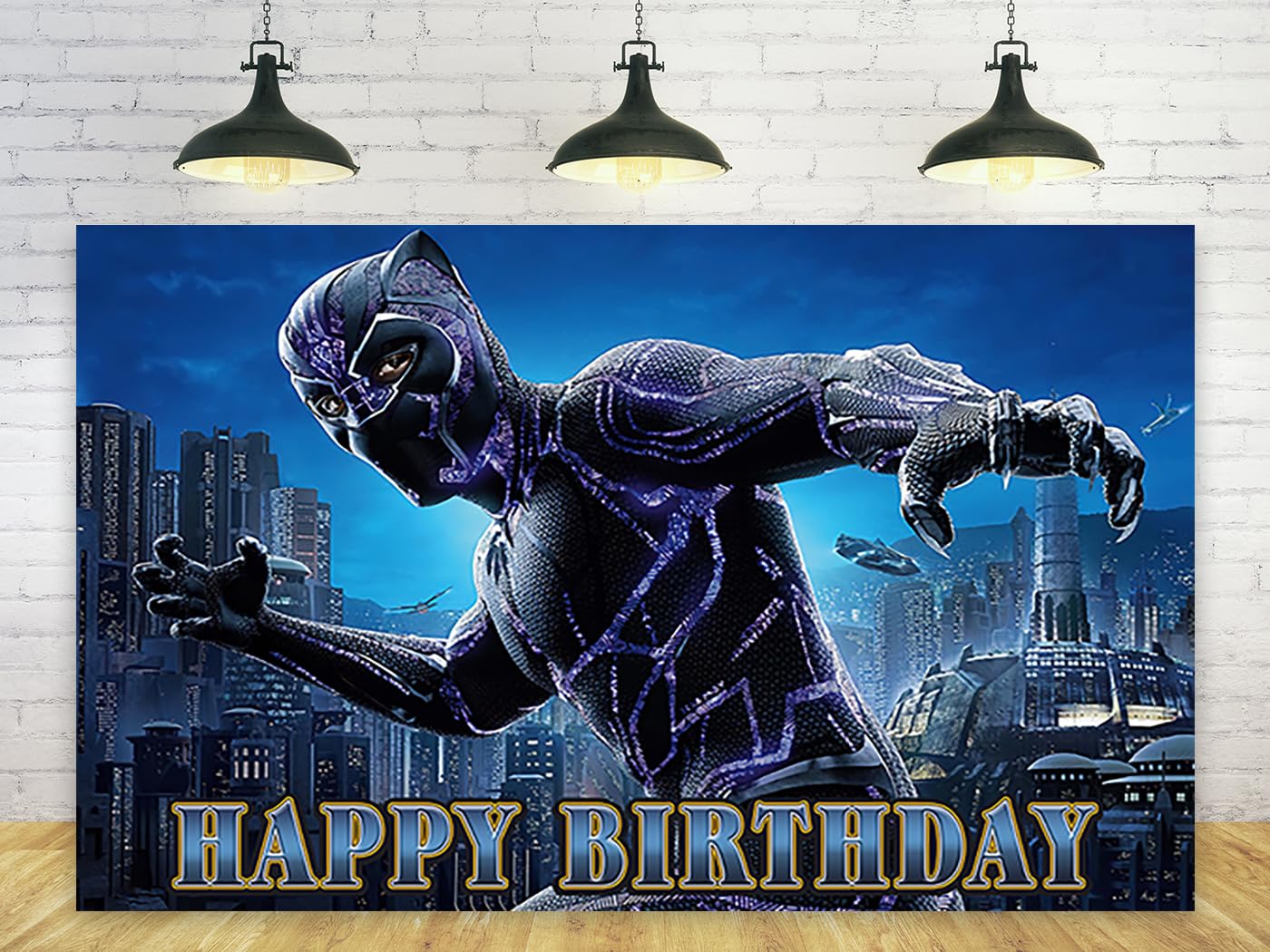 Basifoto Black Panther Family Backdrop for Birthday Party Decorations Super Hero Background for Baby Shower Party Cake Table Decorations Supplies Black Panther Theme Banner 5x3ft