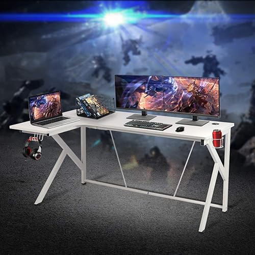 Miniatura 6 de LYNSLIM Escritorio blanco en forma de L de 61 pulgadas, escritorio ergonómico grande para juegos de esquina para oficina en casa, estudio,