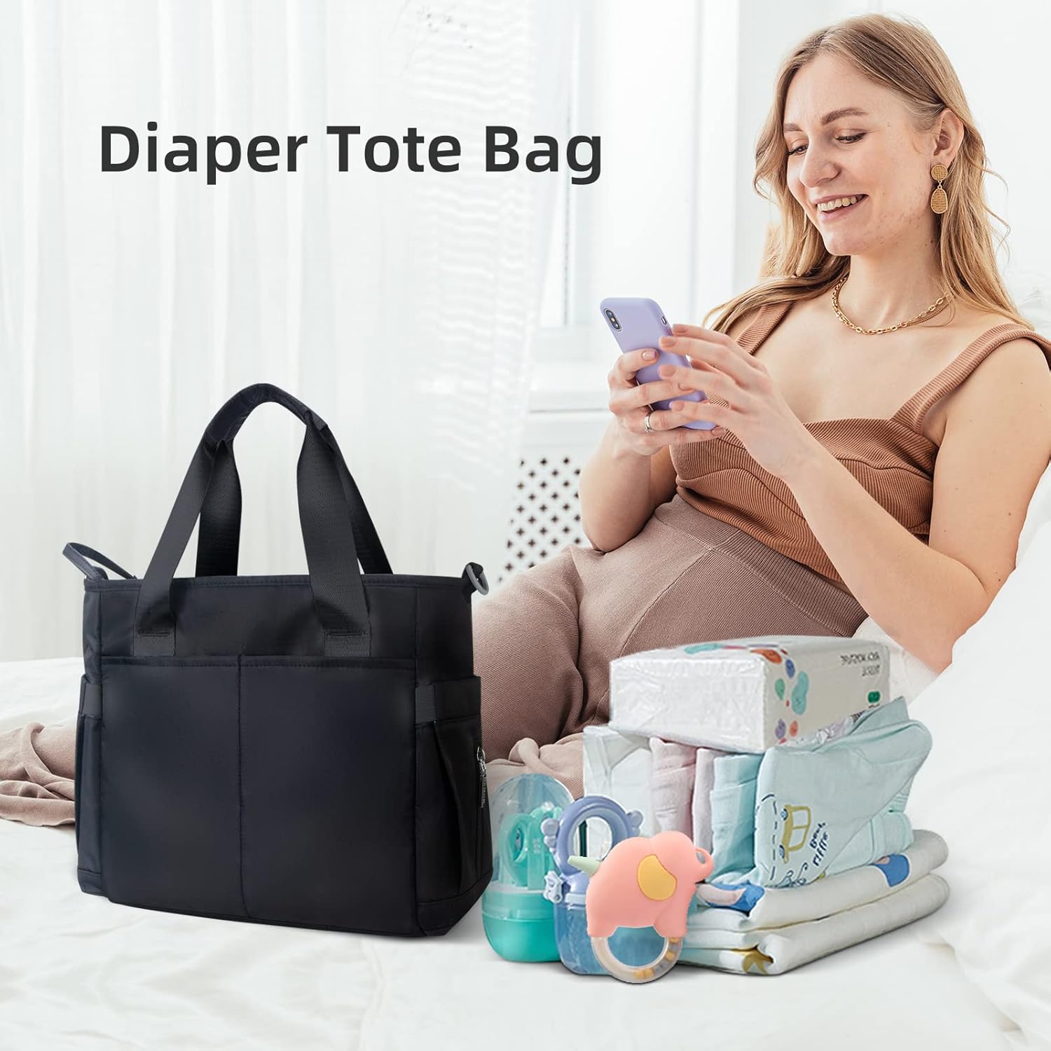 Diaper Bag Tote Satchel Waterproof Messenger Baby Diaper Bags for Mom and Dad Multifunction Medium Travel Tote Bags(Black)