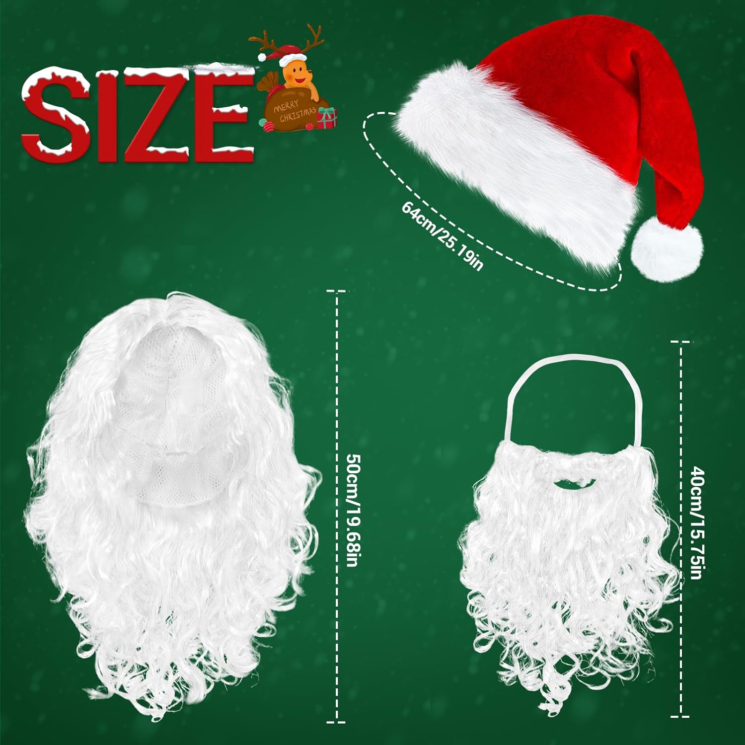 ROSAUI Santa Hat, Beard & Wig Set for Adults – Premium Santa Claus Costume Accessories Soft Elastic Strap Beard Classic Red Hat Fluffy White Wig Perfect for Christmas Parties & Holiday Fun - Image 2