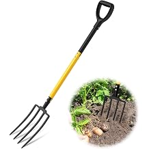 Pitch Fork, 4 Tine Heavy Duty Garden Fork with Ergonomic No-Slip D-Grip Handles, 45 Inches Long Handle Spading Fork, Perfect for Gardening Digging, Land Management, Yard work, Farming Black