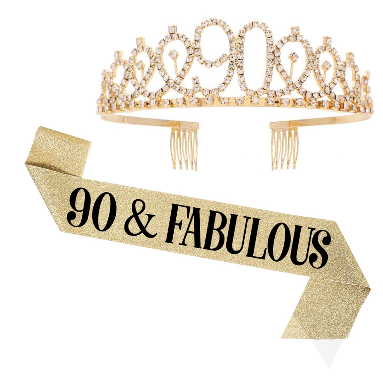 UVATAHONA 90th Birthday Sash and Tiara for Women, 90 & Fabulous Sash and Tiara Birthday Crown, Happy 90th Birthday Gifts for Queen Woman Party Favors