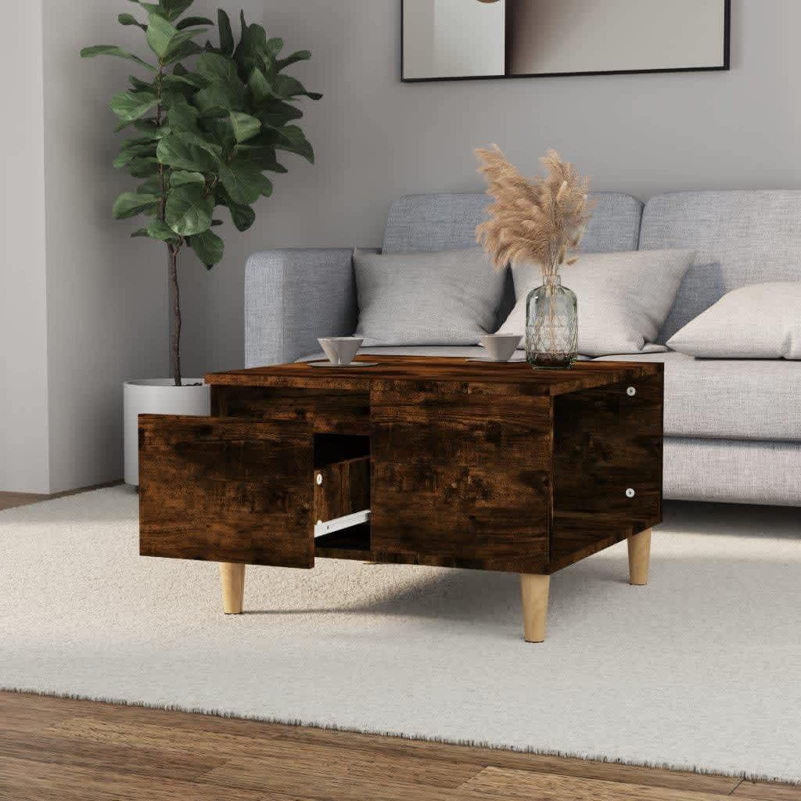 Homgoday Tavolino da caffè in rovere fumé, 55 x 55 x 36,5 cm, tavolino da tè per soggiorno, sala d'accoglienza degli ospiti, camera da letto e ufficio 777