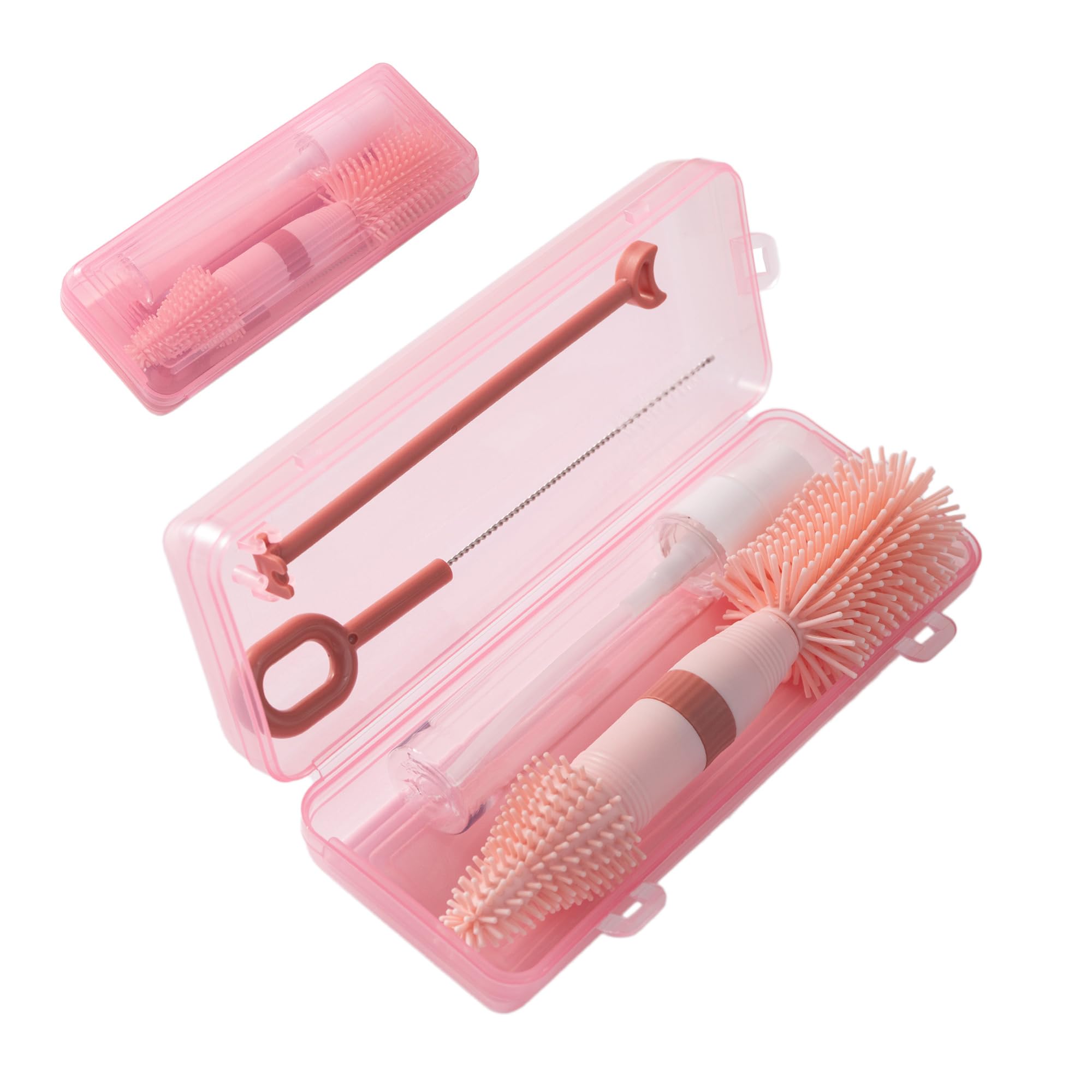 Chemimoso Cepillo de silicona para biberones anticólicos recién nacidos, limpiador portátil de biberones de viaje, apto para biberones de menos de 8 onzas, rosa