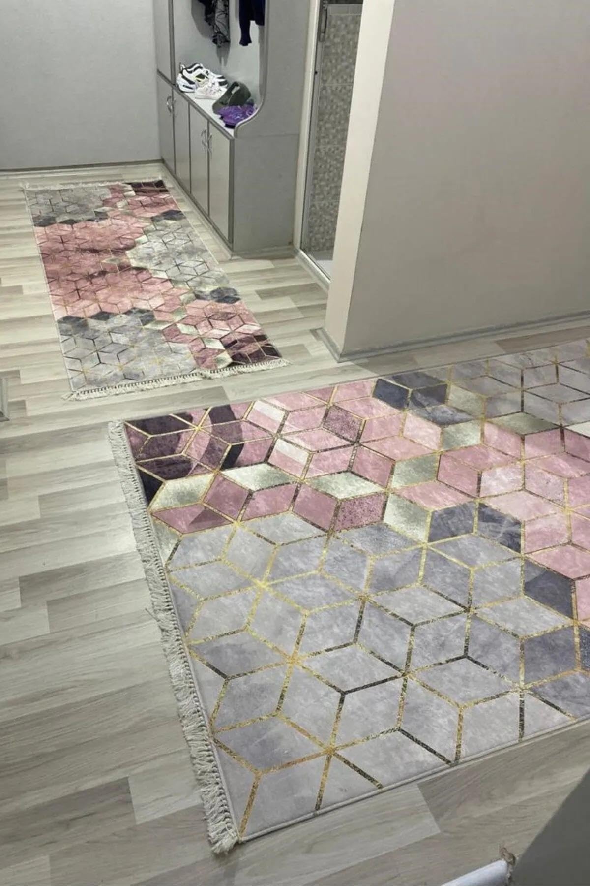 Monnhein Çok Renkli Yolluk Suetro-4 - Yıkanabilir, Kaymaz Taban, Dijital Baskılı, Leke Tutmaz, İnce Hav, Modern Koridor, Mutfak, Antre ve Salon için Dekoratif Yolluk