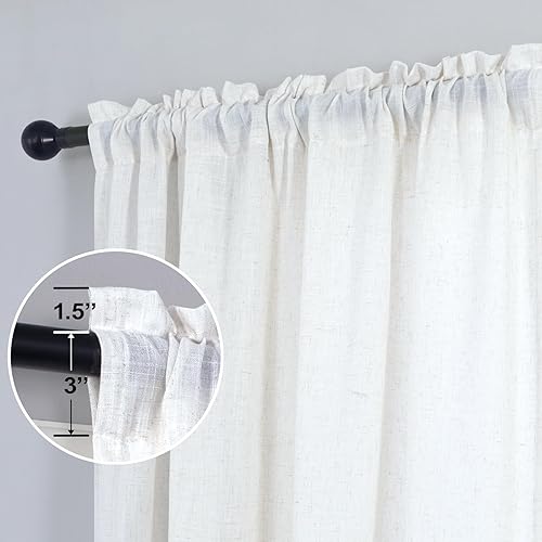 Miniatura 4 de Cortinas de lino blanco roto de 84 pulgadas de largo para sala de estar, juego de 2 paneles de cortinas semitransparentes con bolsillo para barra