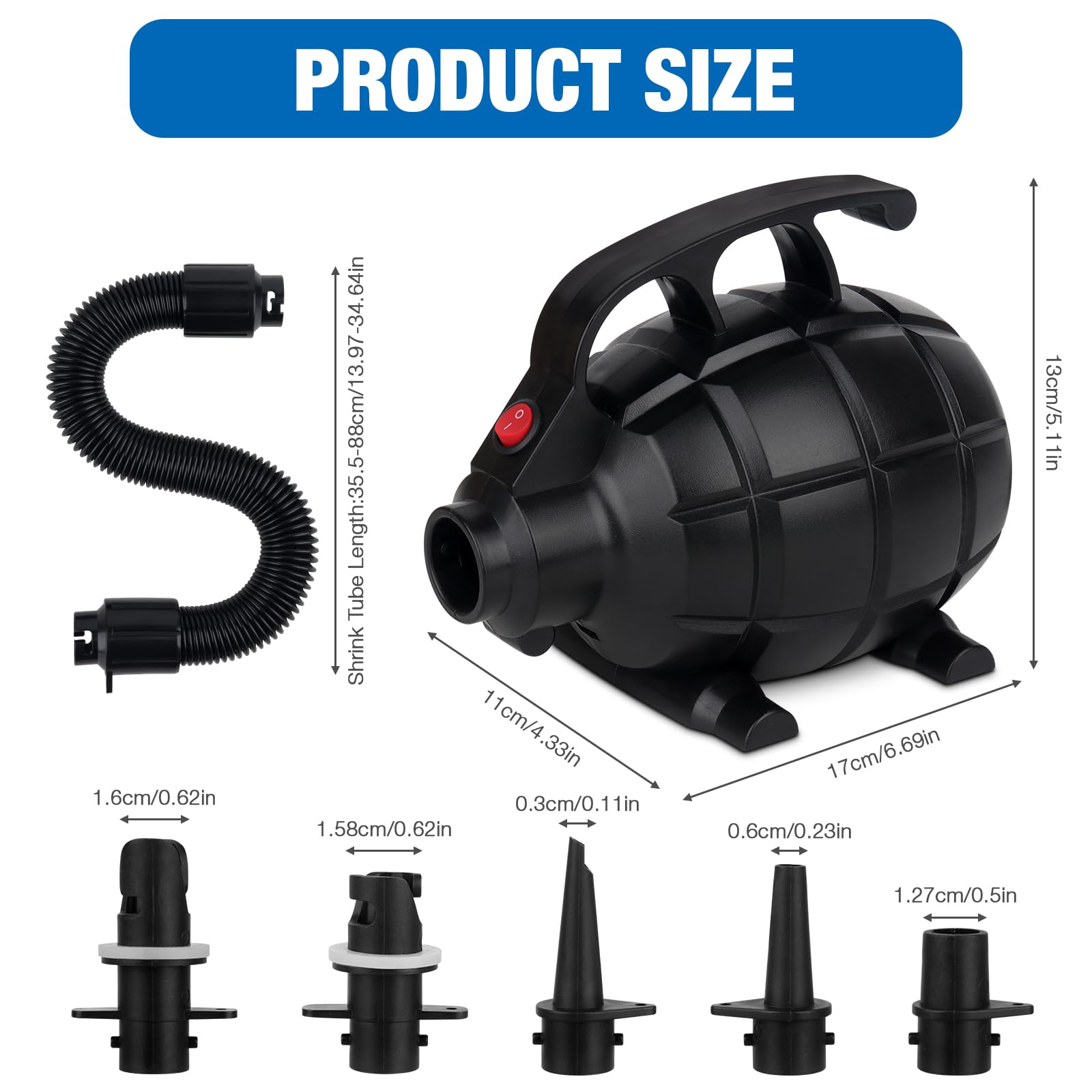 Mineup Pompa Ad Aria Elettrica, 600 W Pompa Elettrica Per Gonfiare Con 5 Ugelli, Pompa Per Materasso Ad Aria Gonfiabile, Gonfiatore Elettrico Portatile Per Materasso Ad Aria, Palle Di Yoga, Piscina