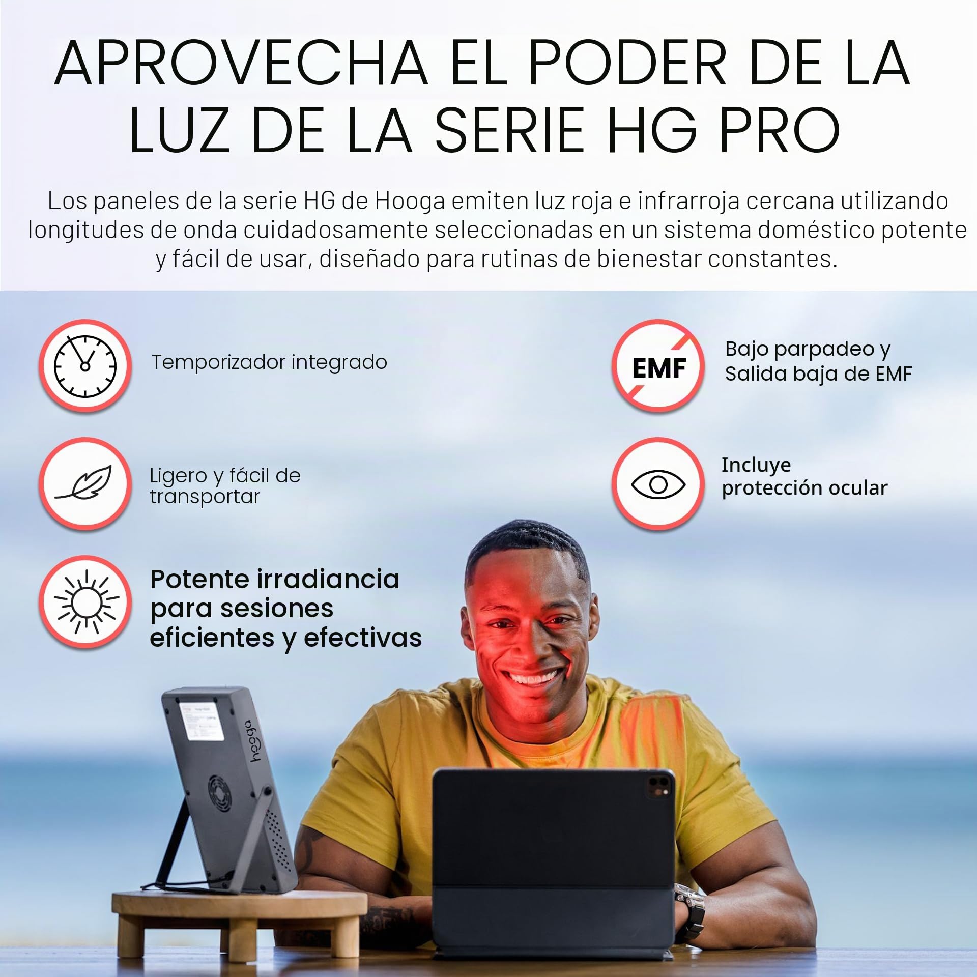 Hooga Dispositivo de terapia de luz roja, 660nm 850nm cerca de la terapia de luz infrarroja con temporizador, soporte integrado, salida de alta potencia de calidad clínica para la salud de la