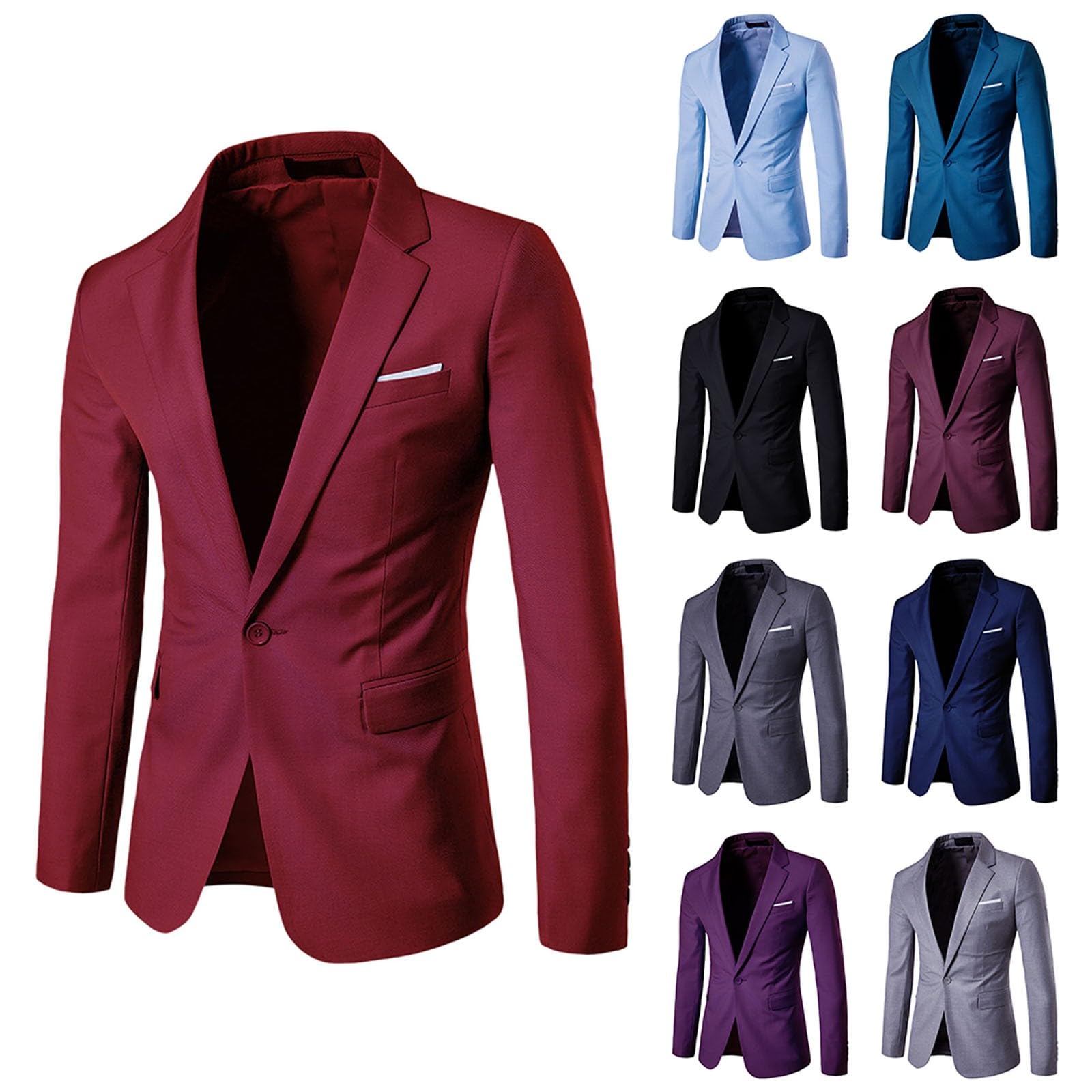 Mens Lapel Collar Blazer, Mens One Button Blazer Regular Fit, Business Casual Suits Comfortable Solid Colours Suits Premium and Luxurious Tuxedos Elegant Gentleman Tuxedos with Pockets