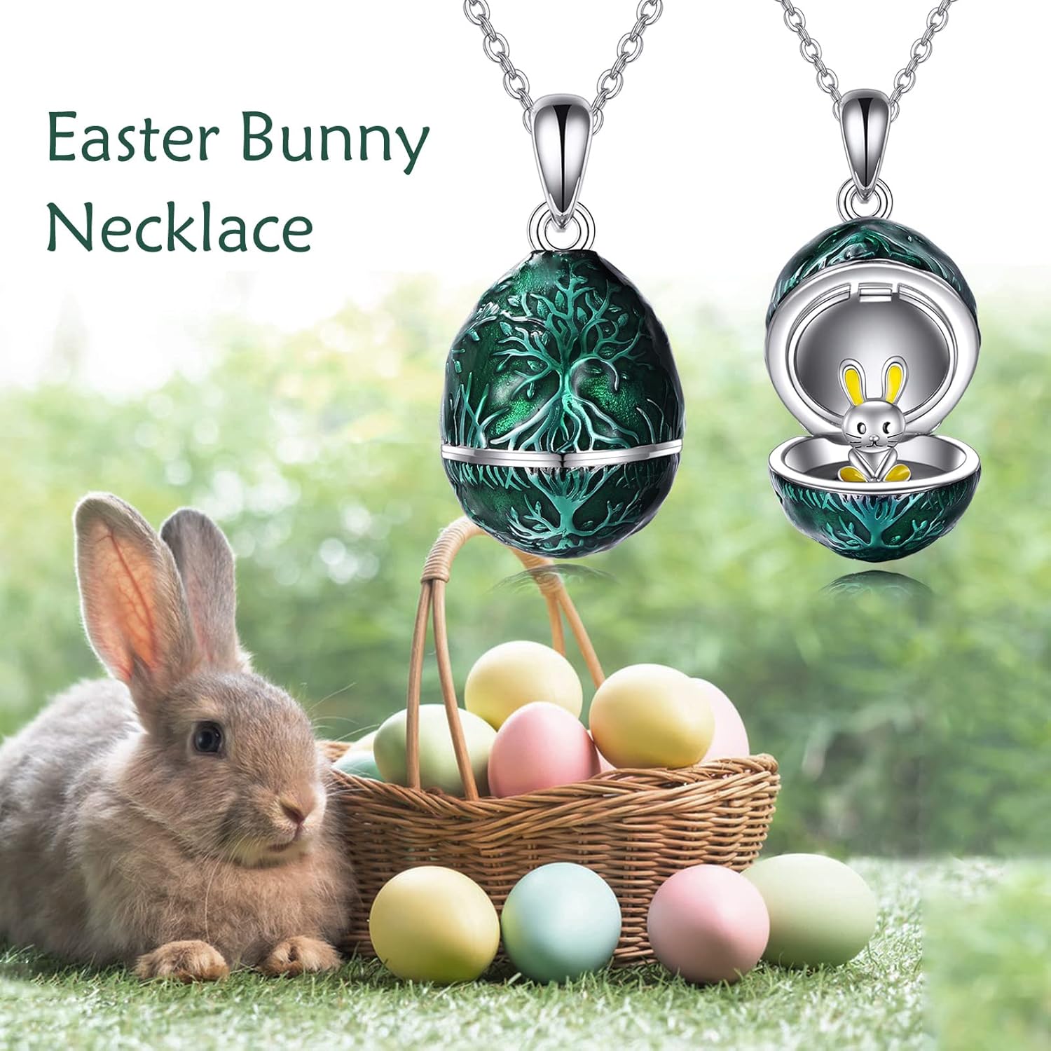 AXELUNA Fox Necklace Sterling Silver Easter Egg Necklace Fox Pendant Animal Jewelry Gifts for Women Girls Birthday Graduation Gift - Image 2