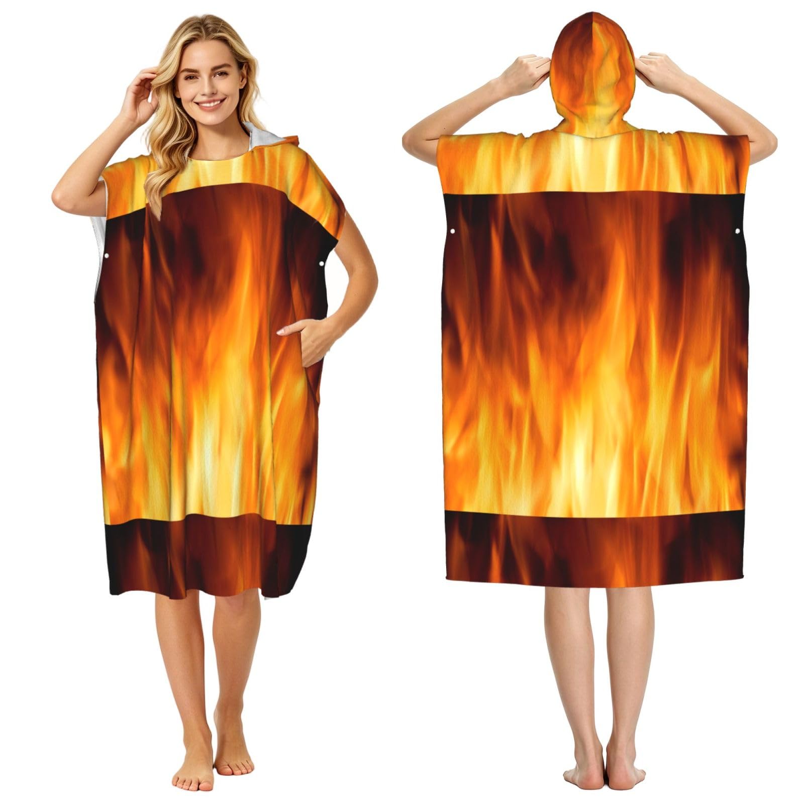 Poadnly Colorful Fire Flame, Adult Hooded Beach Towel 90 x 110 cm,Changing Bath Robe, Surf Poncho Towel For Women Men
