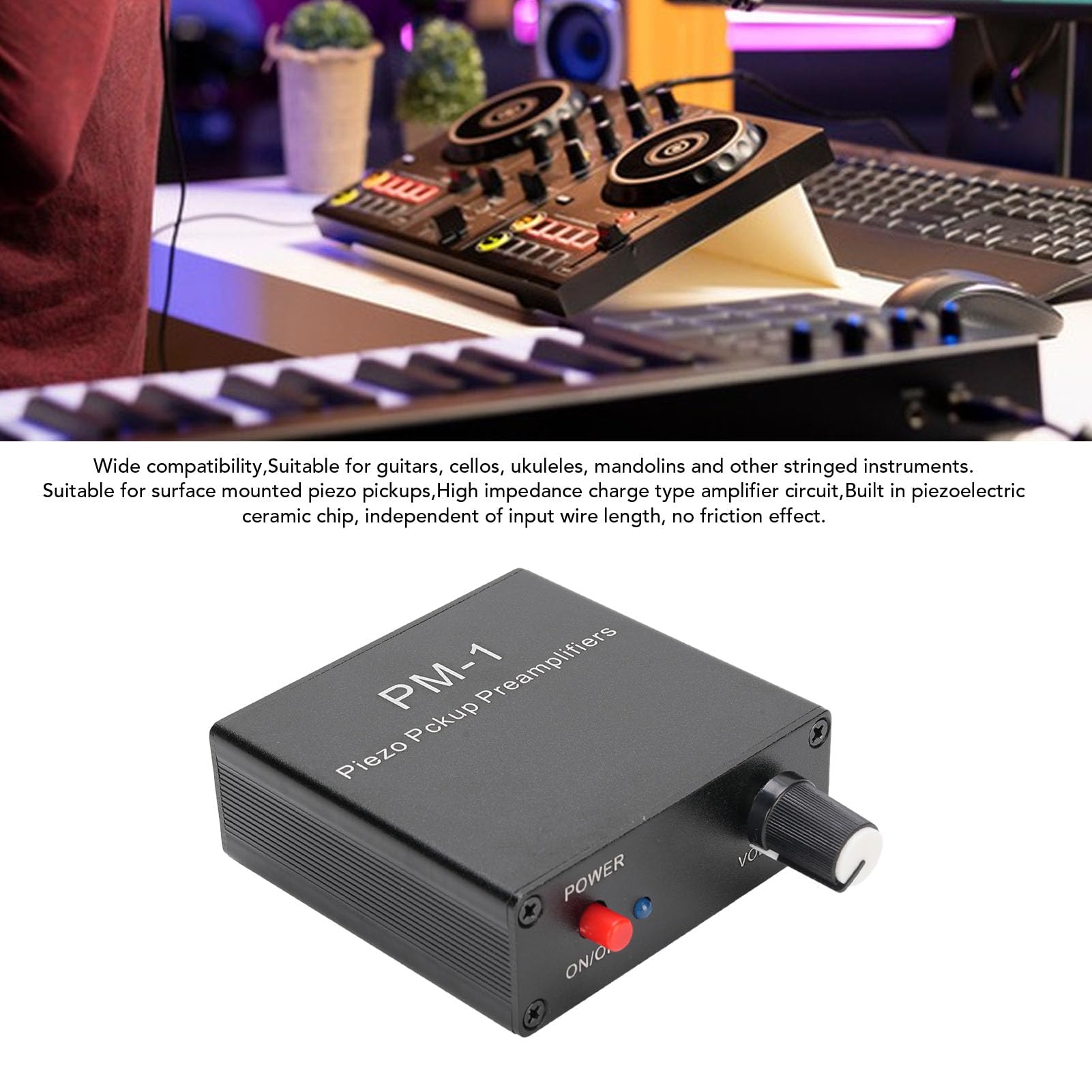 Piezo-Tonabnehmer-Vorverstärker, Wiederaufladbarer Gitarren-Vorverstärker mit 10H-Batterie, Hochimpedanzschaltung, für Akustikgitarre, Violine, Cello, Ukulele, Mandoline