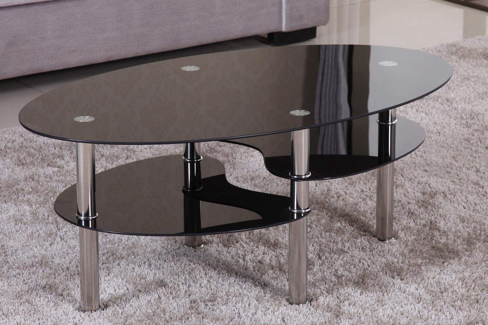 Euro Tische Couchtisch Glas mit 8mm Sicherheitsglas & Facettenschliff, Glastisch perfekt geeignet als Beistelltisch,Wohnzimmertisch (98x58x42cm, Schwarz)